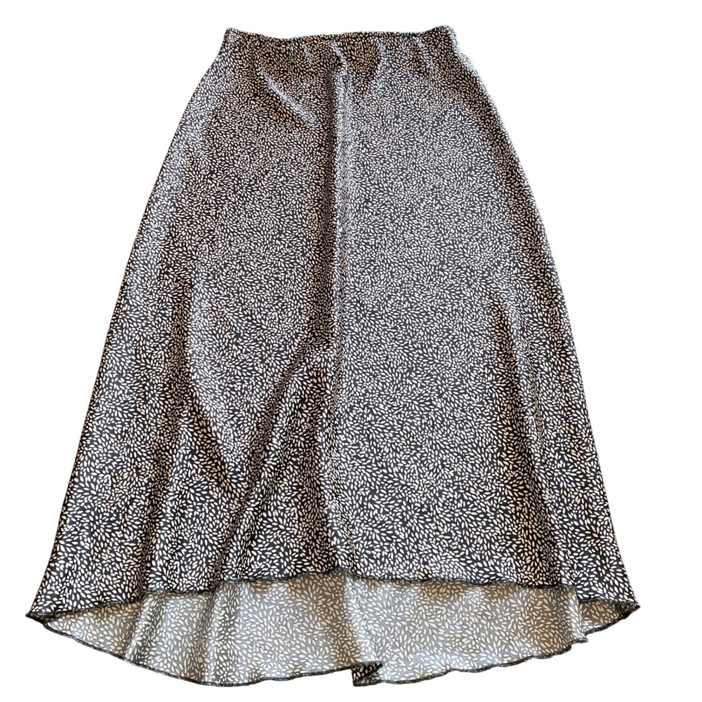 Abercrombie & Fitch Skirt Small Midi Satin Black Cream Abstract Print High-Low
